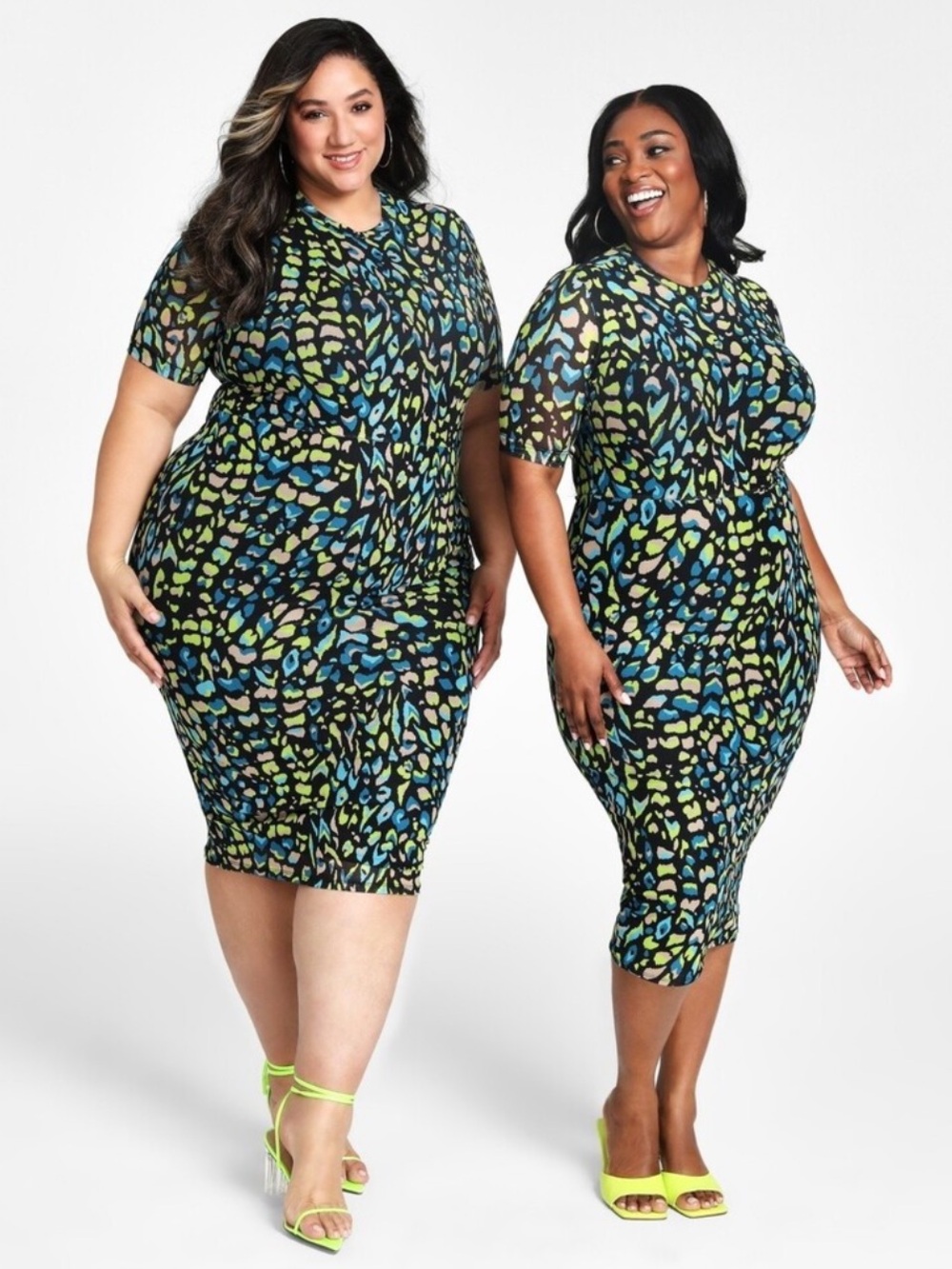 Nina Parker Abstract Animal Print Mesh Short Sleeve Midi Dress | Multi  | 0X